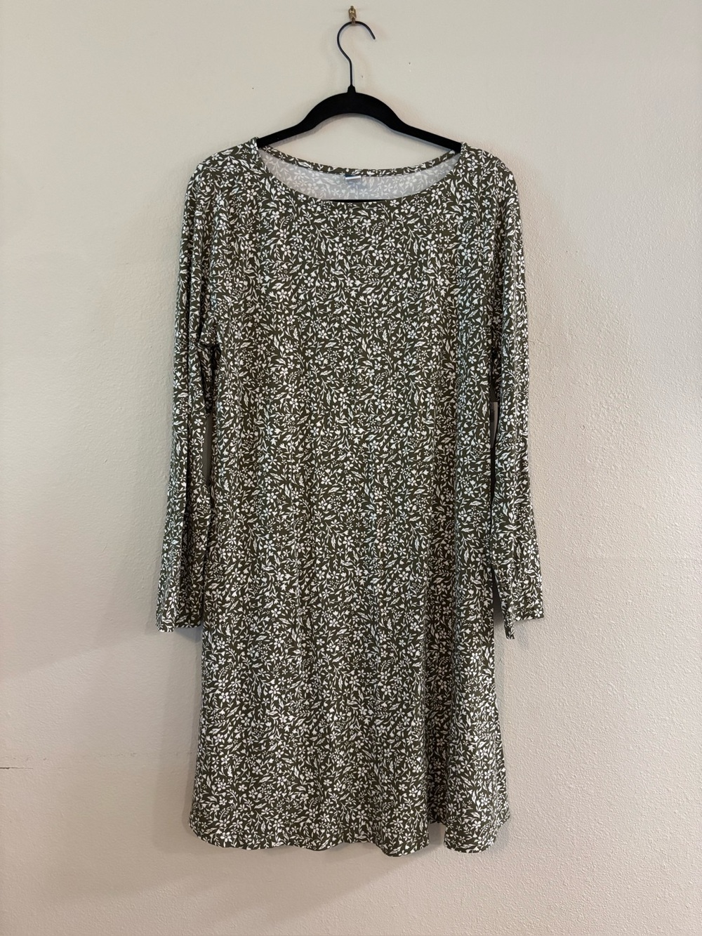 Long Sleeve Floral Olive Swing Dress